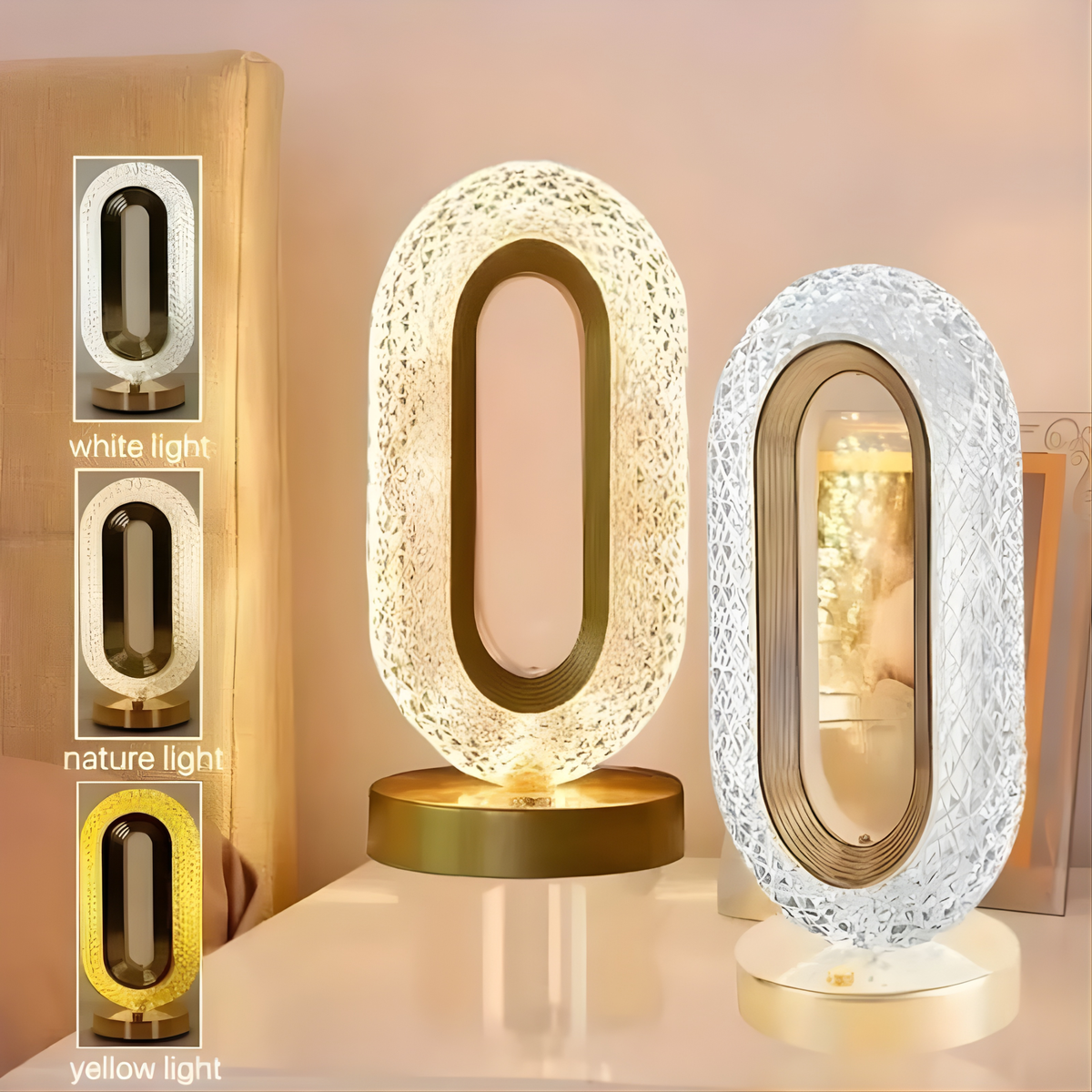3D Oval Crystal Table Lamp Office USB Charging Night Light for Bedroom Living Room Party Decoration Creative Lamp