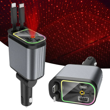 Compro™ 4-In-1 Retractable Car Charger with Star Projection Night Light