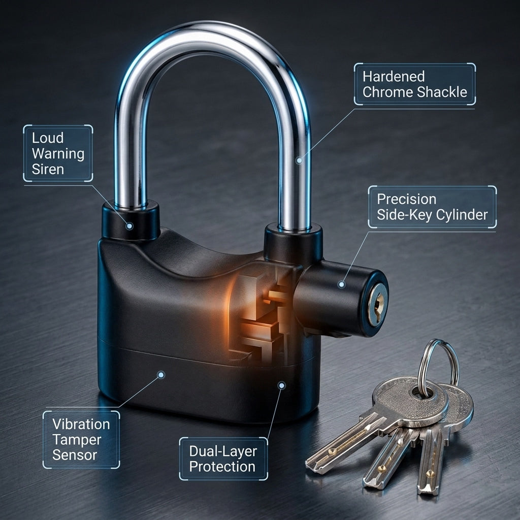 Anti-theft alarm padlock security features – CartyBuk