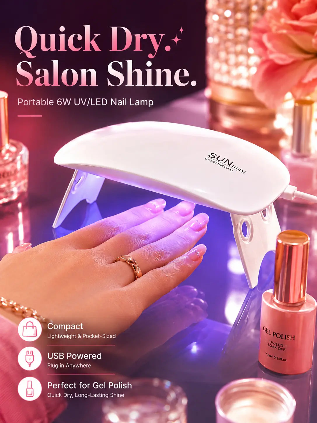 SUN Mini UV/LED Nail Lamp – 6W Portable Nail Dryer for Gel Polish