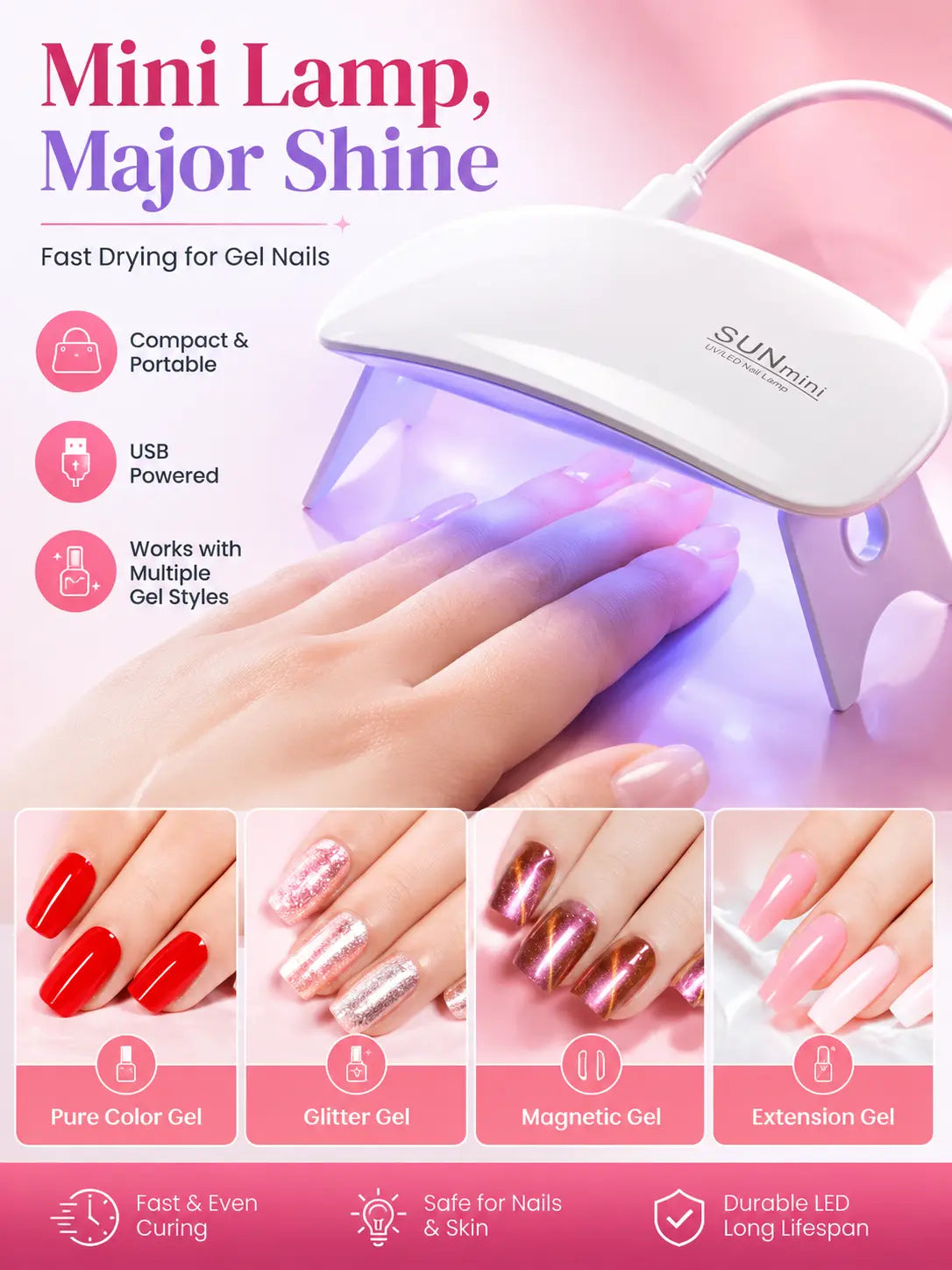 SUN Mini UV/LED Nail Lamp – 6W Portable Nail Dryer for Gel Polish