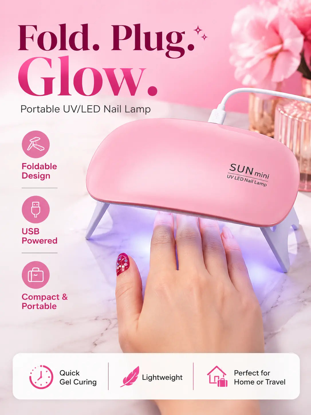 SUN Mini UV/LED Nail Lamp – 6W Portable Nail Dryer for Gel Polish
