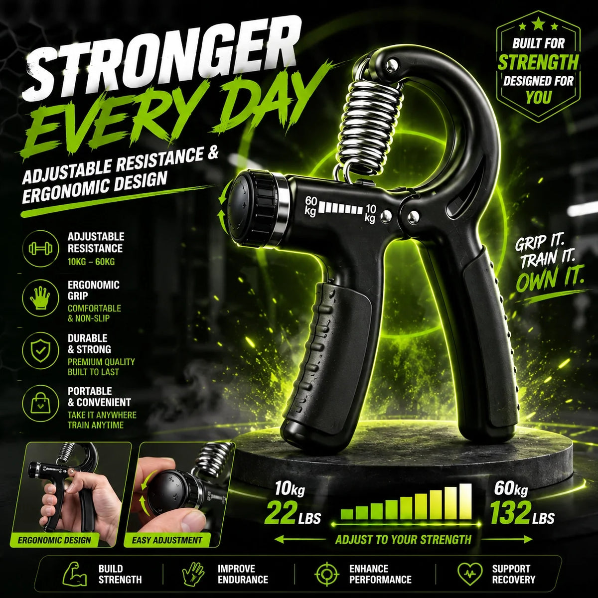 Adjustable Grip Strengthener with Counter