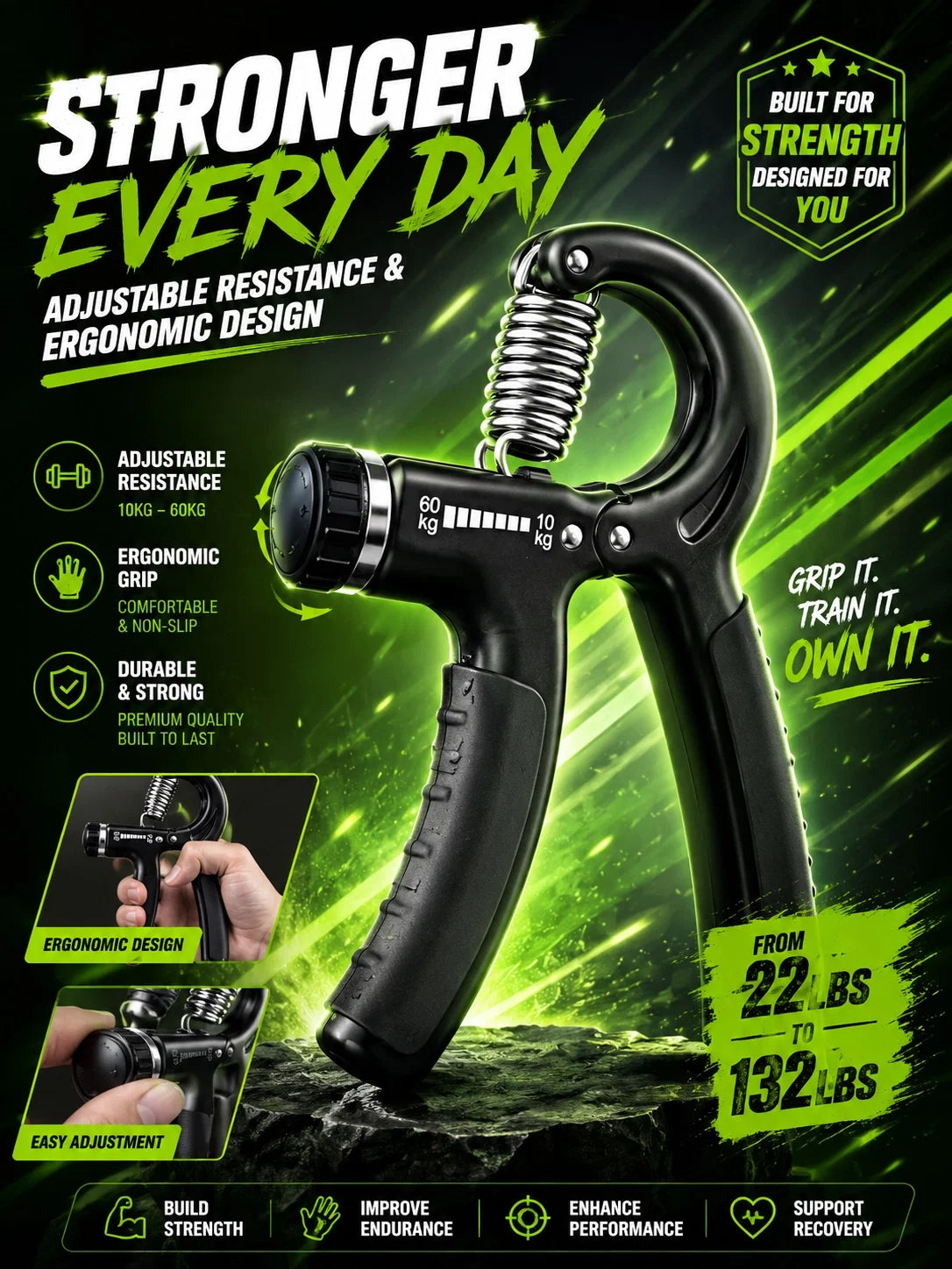 Adjustable Grip Strengthener with Counter