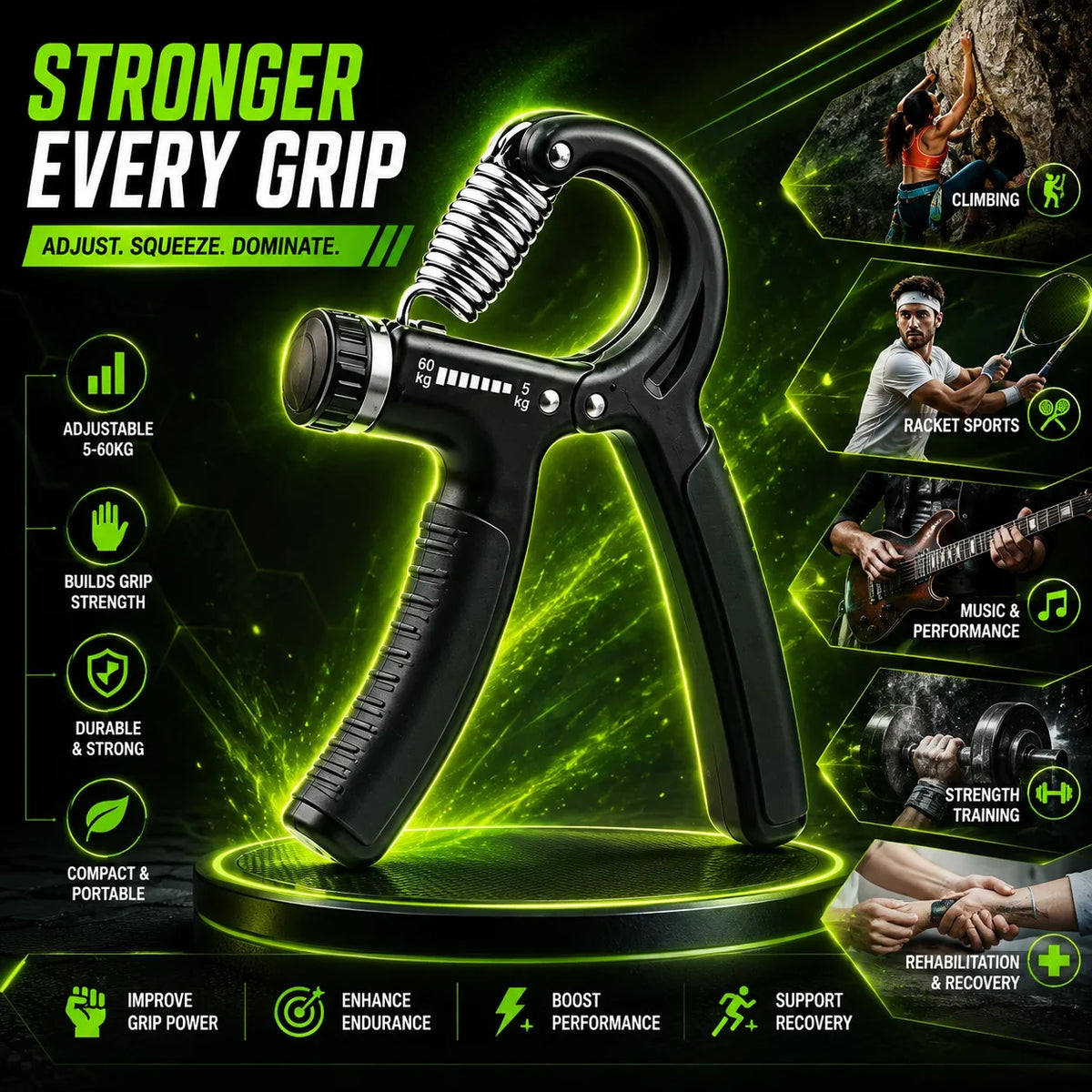 Adjustable Grip Strengthener with Counter