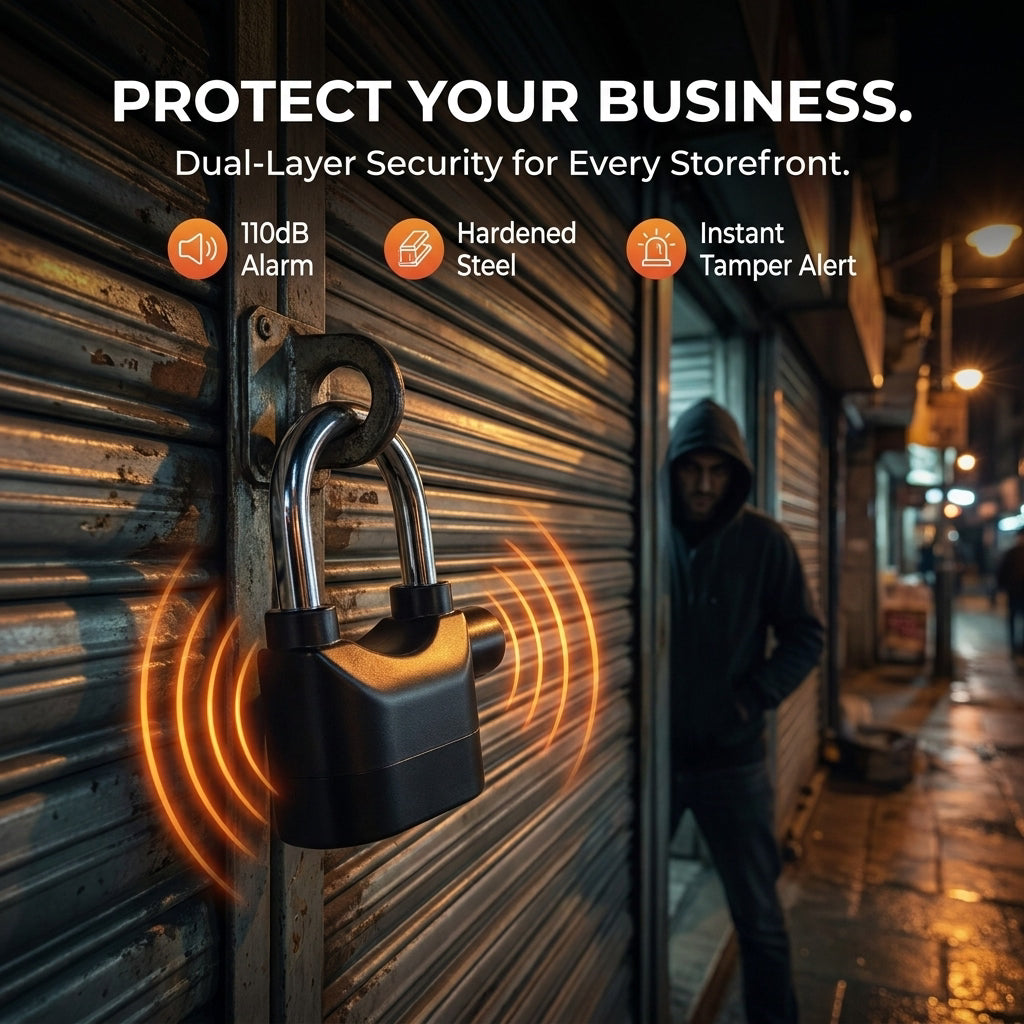 Alarm padlock securing a shop shutter – CartyBuk