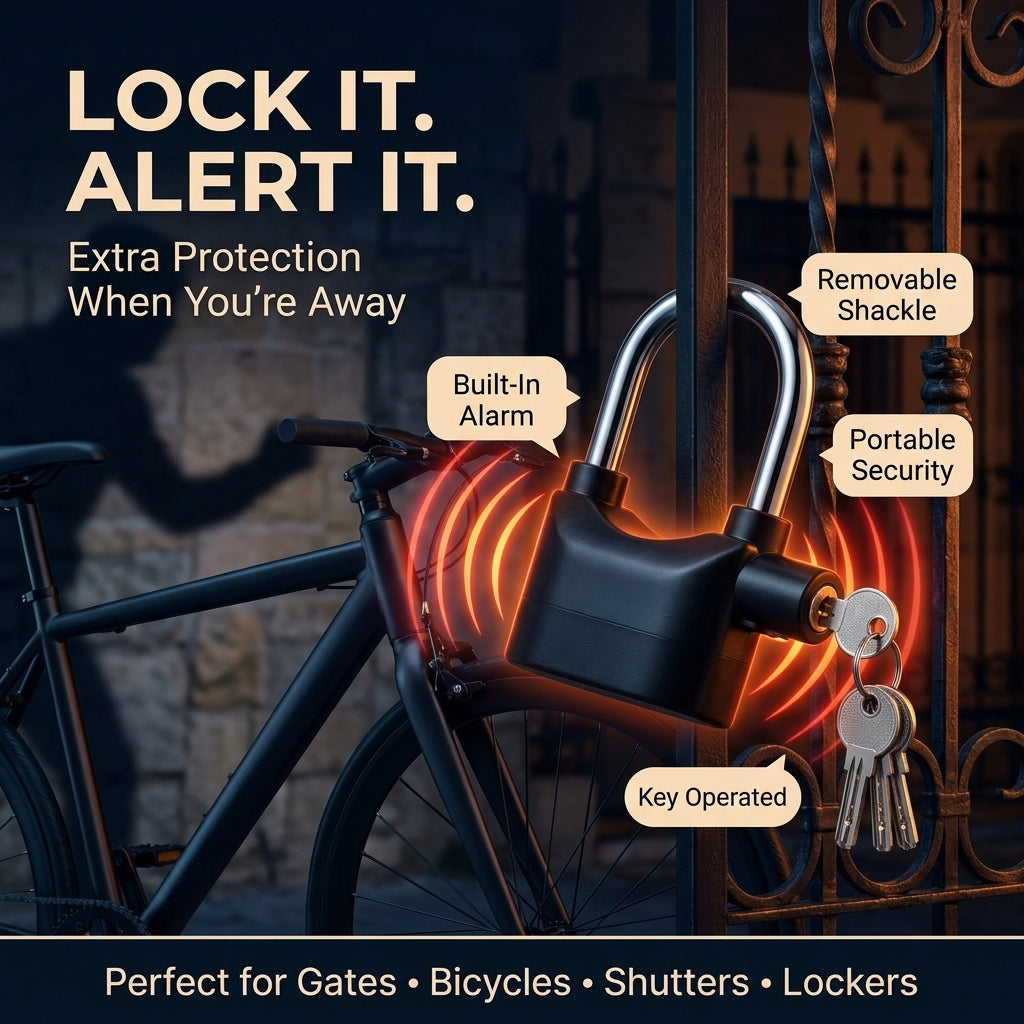Alarm padlock securing a bicycle at night – CartyBuk