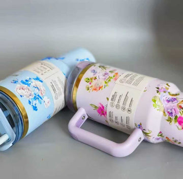 Stainless Steel Flower Design Tumbler – Vacuum Insulated Car Mug with Lid